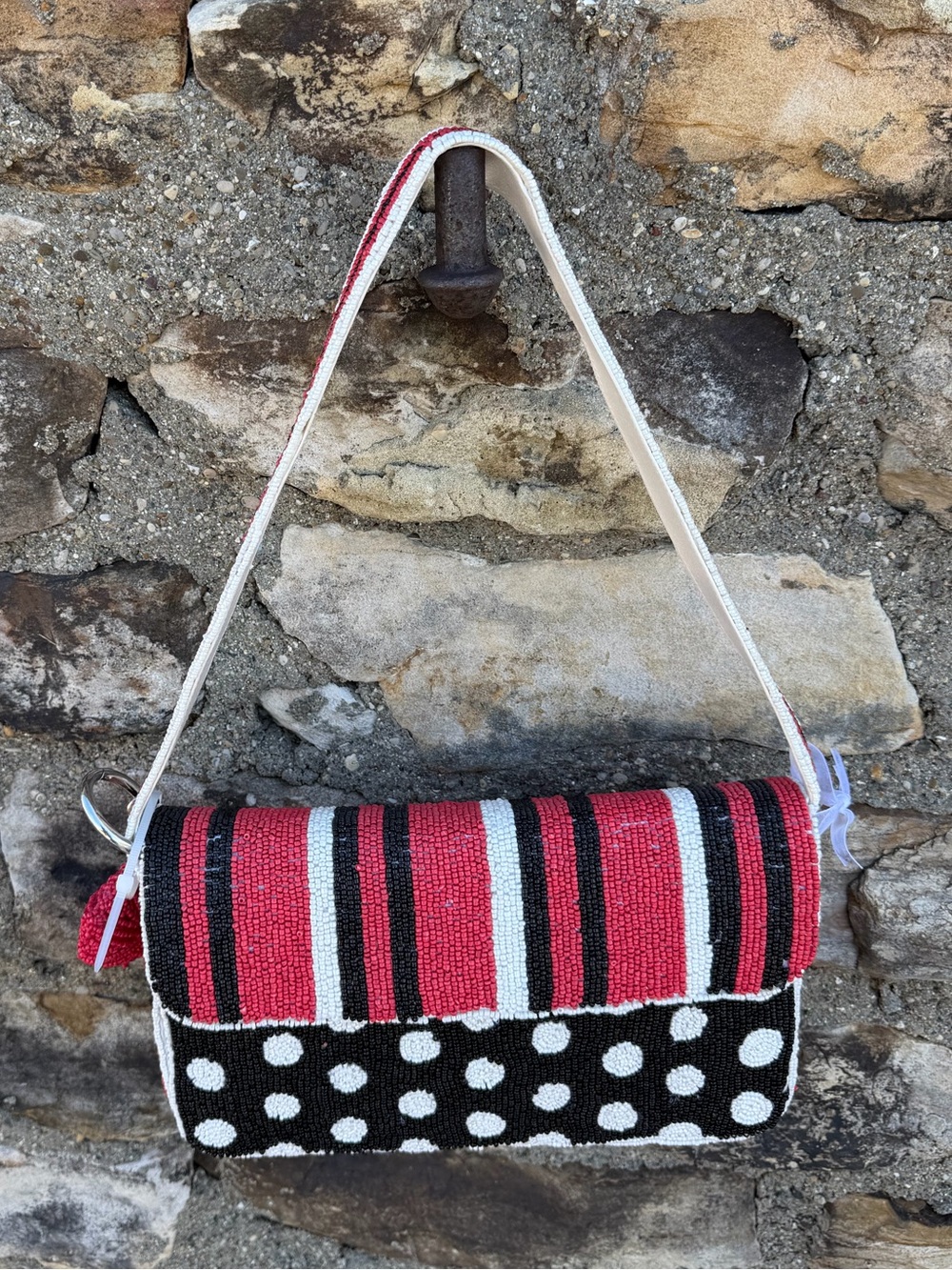 NWT Red Black Polka Dot & Stripe Purse Bag